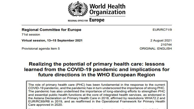 Comunicado ante la 71ª Reunión del Comité Europeo Regional de la Organización Mundial de la Salud