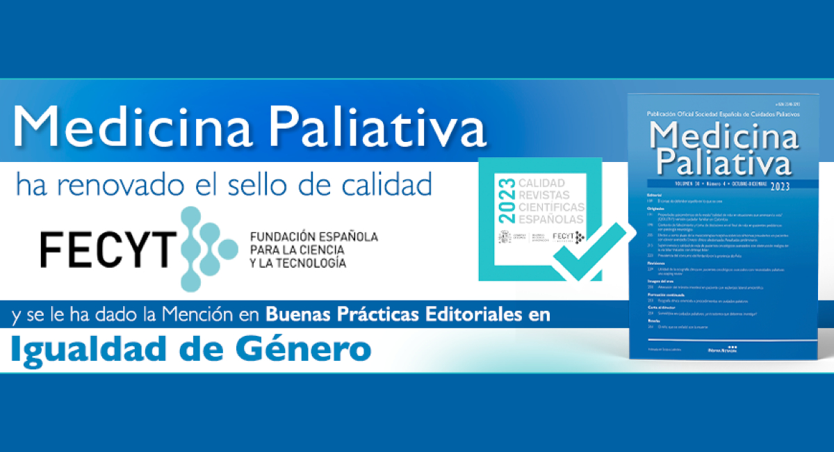 ‘Medicina Paliativa’ renueva la certificación de “Revista Excelente” concedida por la FECYT