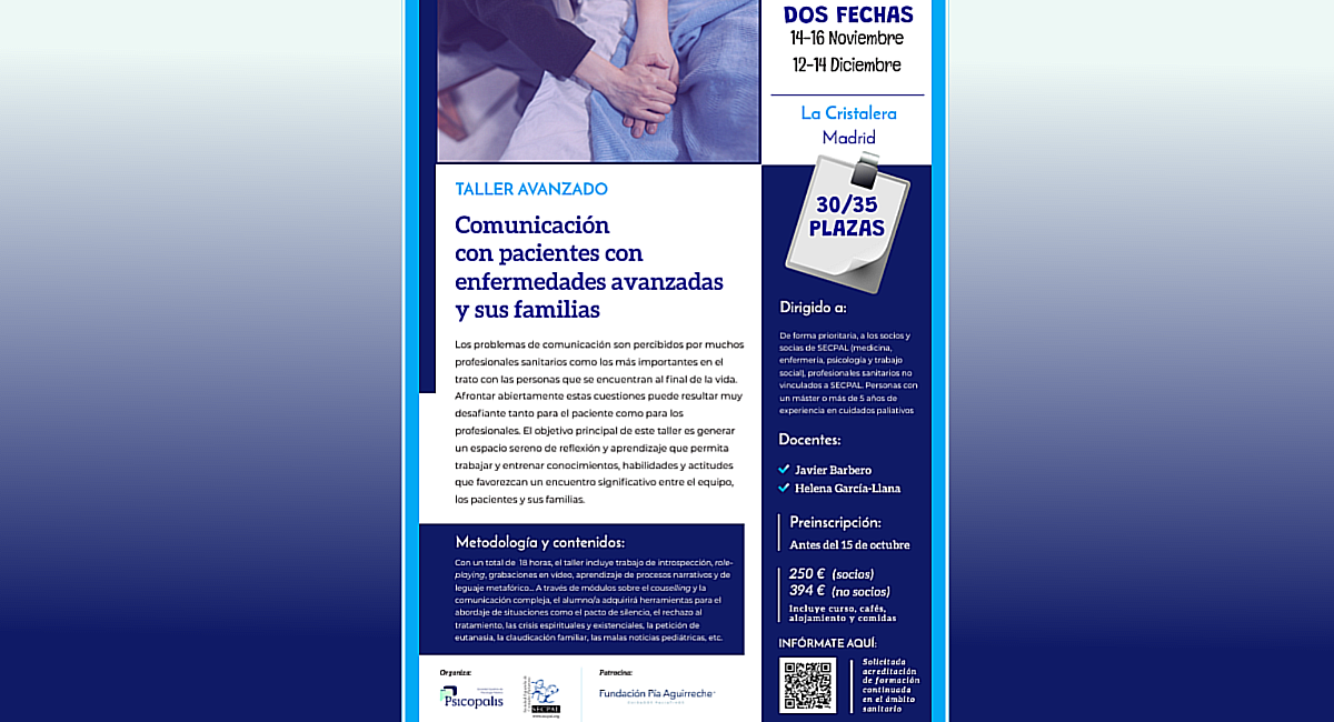 Taller Avanzado | Comunicación con pacientes con enfermedades avanzadas y sus familias