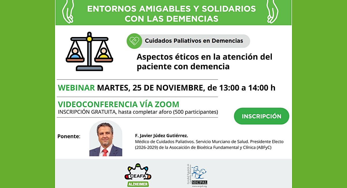 Integrar cuidados paliativos y bioética es clave para garantizar la dignidad y confort de las personas con demencia en todas las etapas de la enfermedad